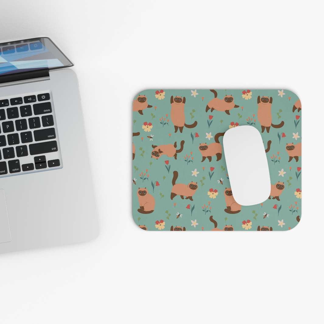 Allleftout Siamese Cat And Flowers Mouse Pad