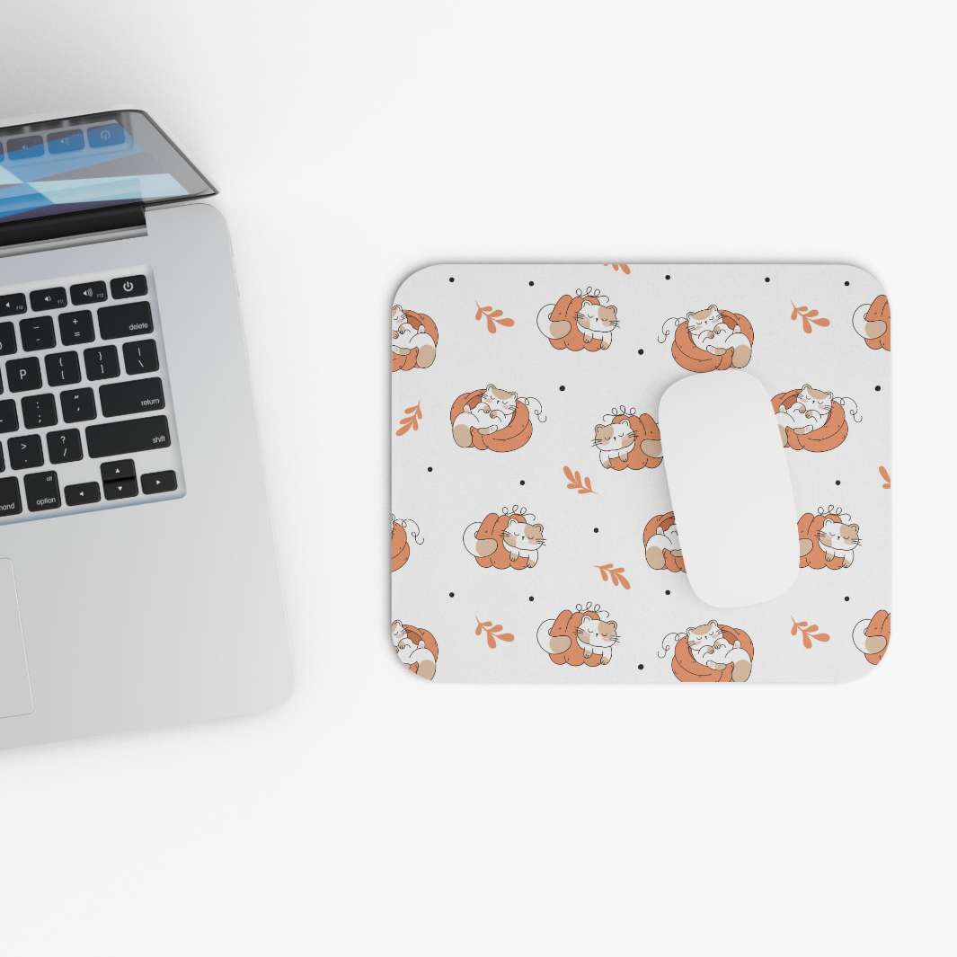 Allleftout Sleepy Pumpkin Cat Mouse Pad