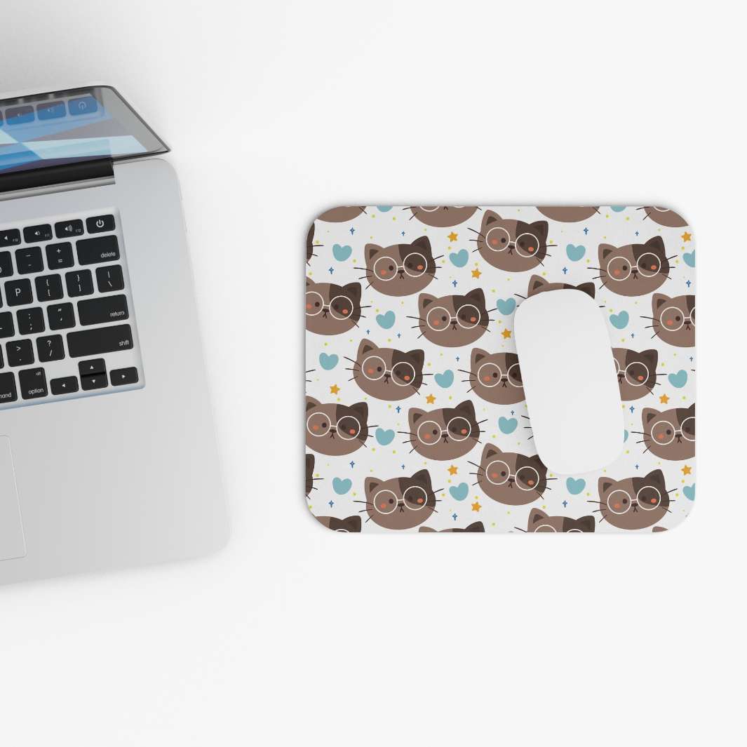 Allleftout Brown Cat With Glasses Mouse Pad