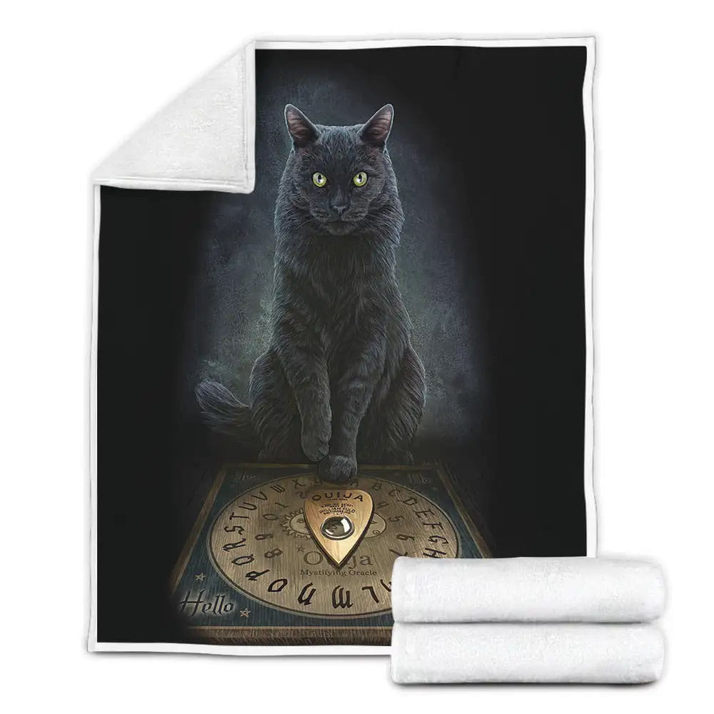 Cat With Ouija Board Fleece Blanket Perfect 