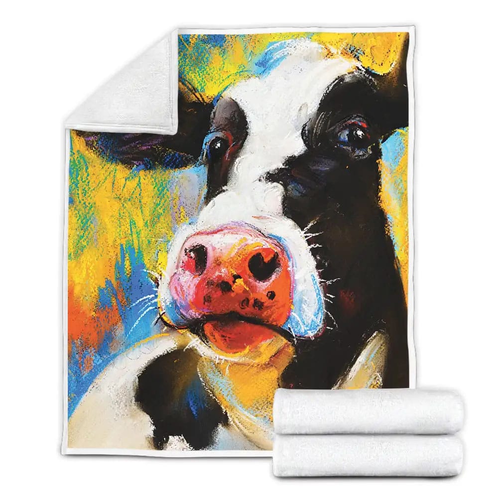 Acrylic Painted Cows Fleece Blanket Perfect 