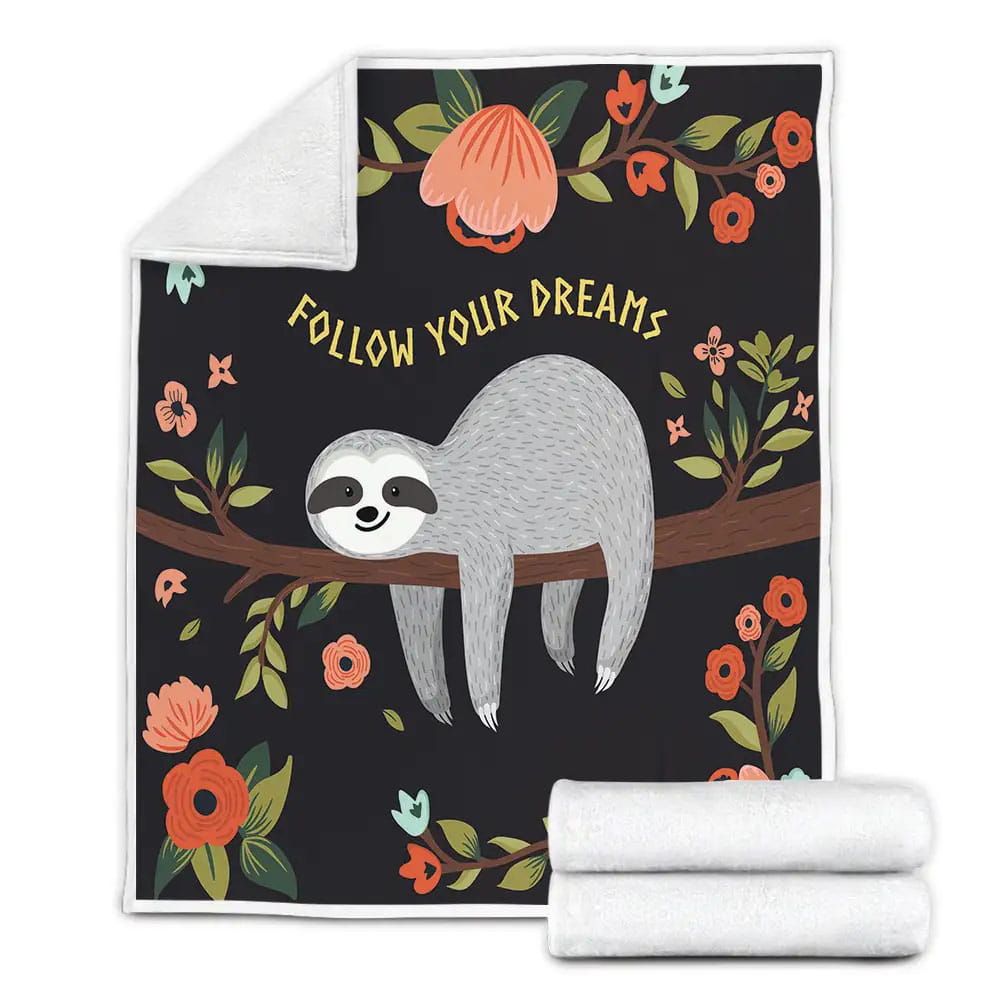 Floral Sloth Cartoon Fleece Blanket Perfect 