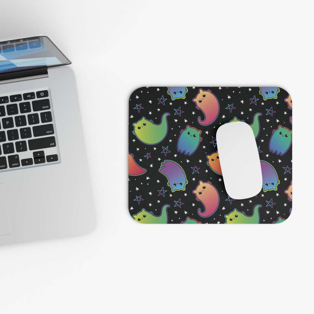Allleftout Rainbow Ghost Cat Mouse Pad