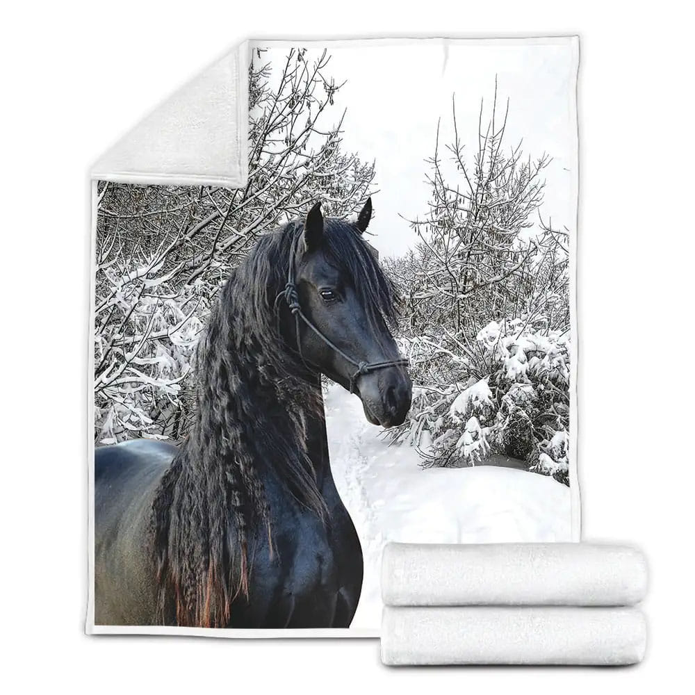 Beautiful Friesian Horse Fleece Blanket Perfect 