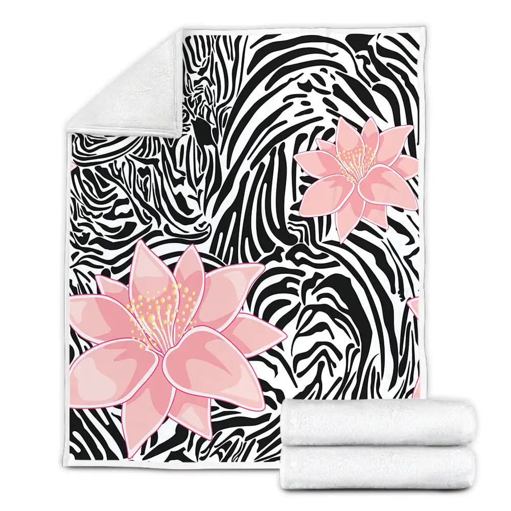 Pink Lily Zebra Fleece Blanket Gift For Wife Husband Besties