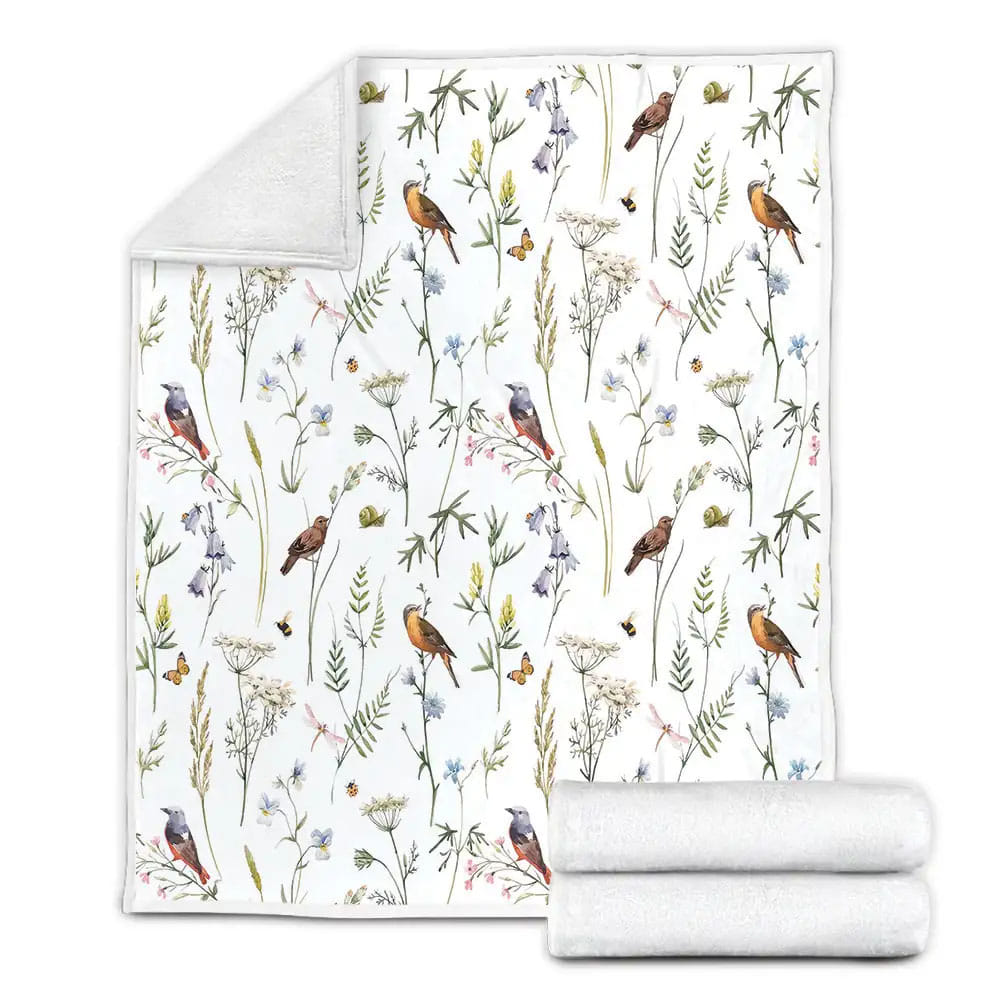 Butterfly Birds Floral Fleece Blanket Perfect 