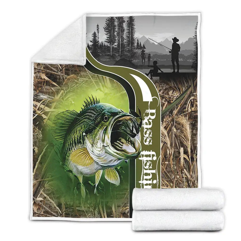 Bass Fishing Fleece Blanket Gift For Wife Husband Besties
