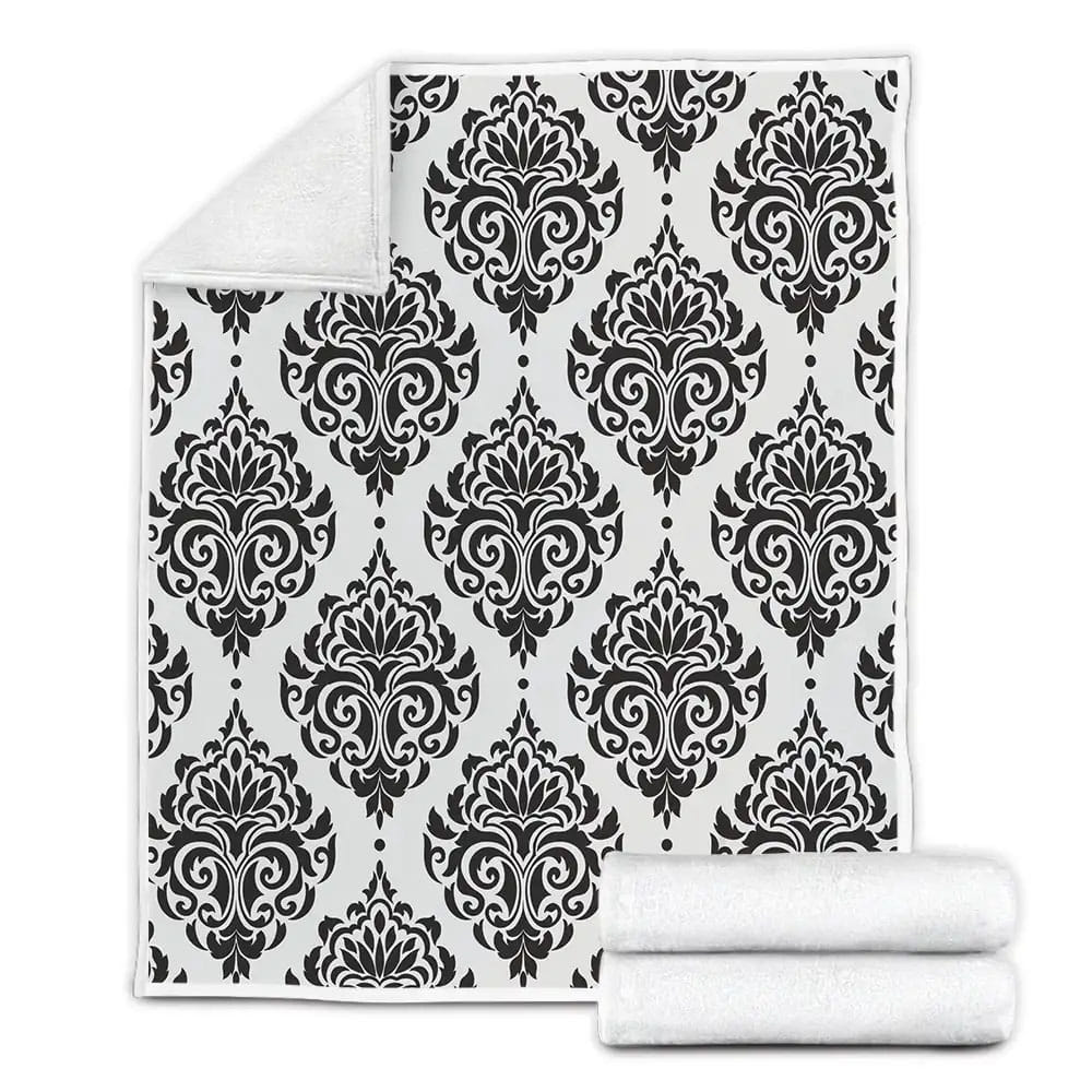 Black And White Damask Fleece Blanket Perfect 