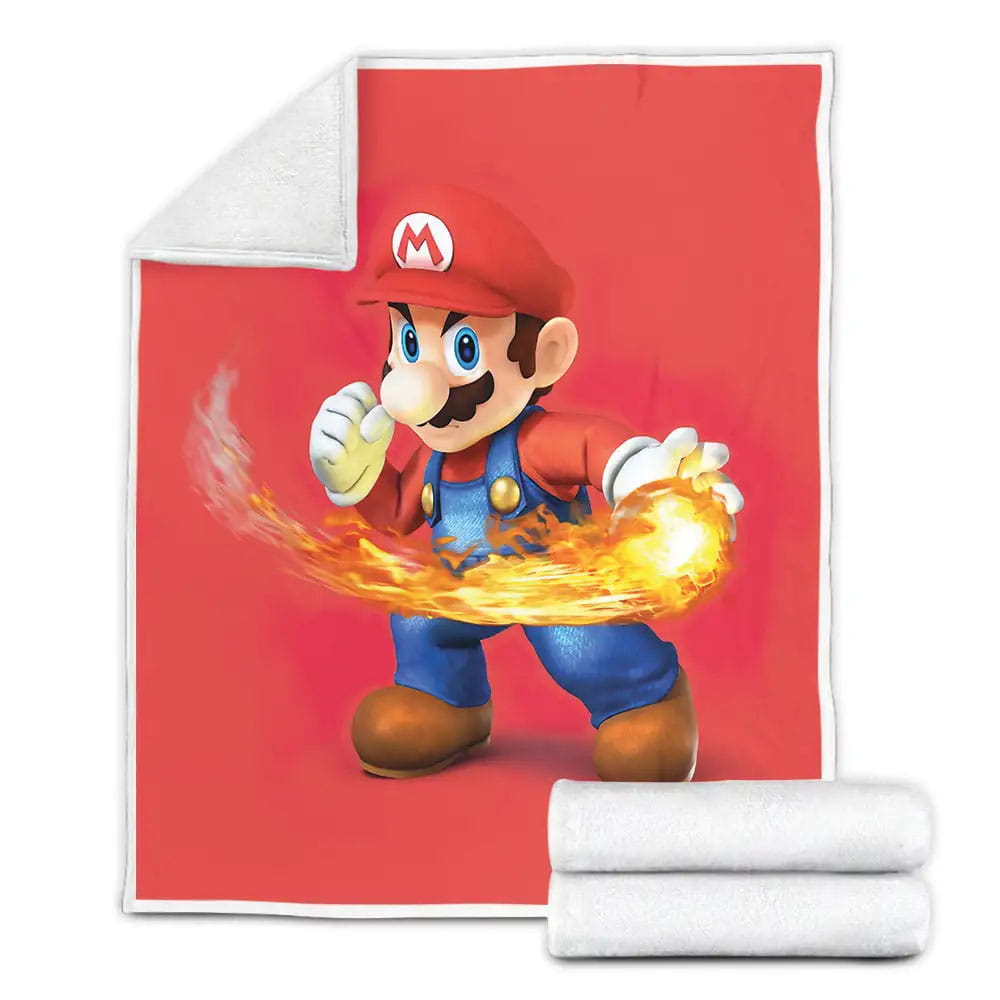 Super Mario With Fireball Fleece Blanket Perfect 