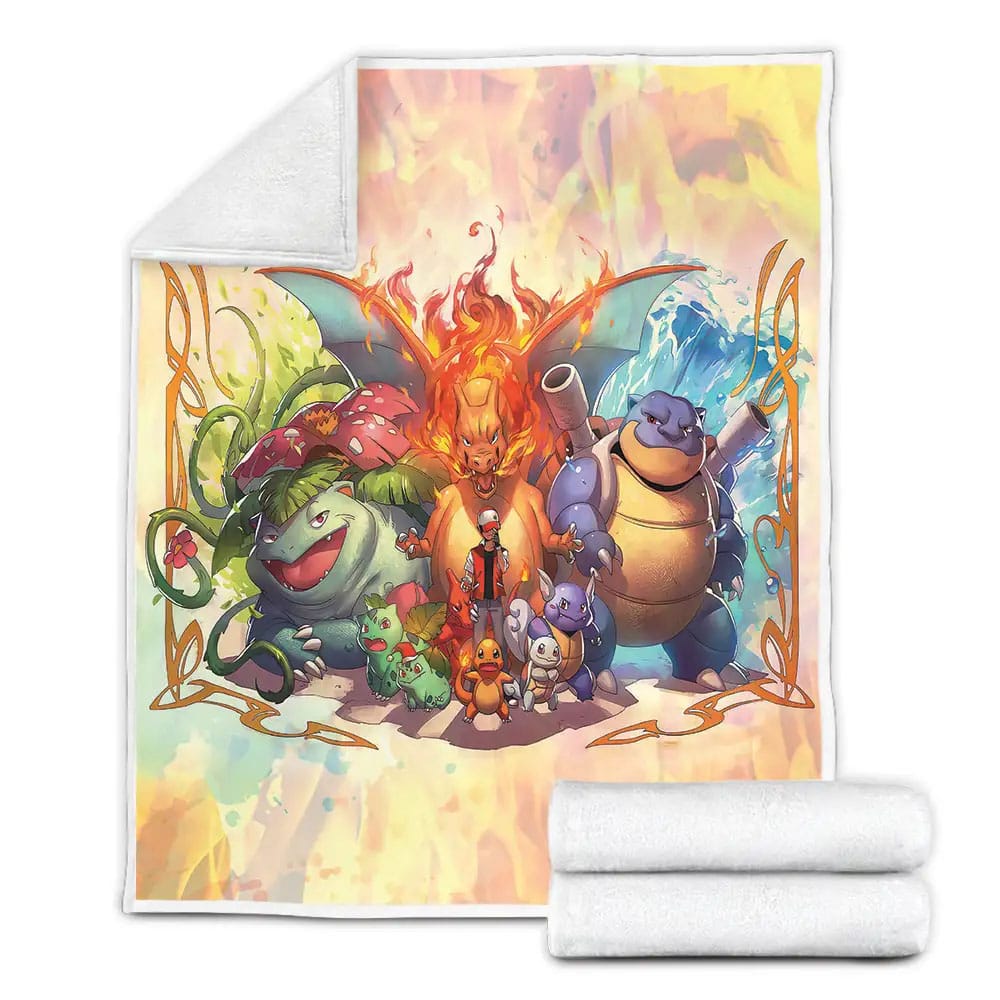 Pokemons Of Red Evolution Fleece Blanket Perfect 