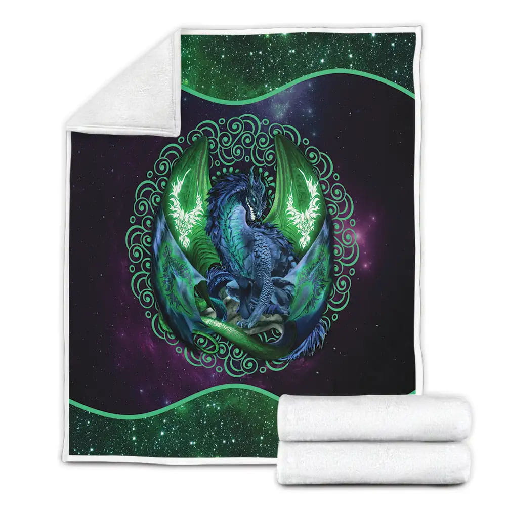 Green Galaxy Dragon Art Fleece Blanket Perfect 