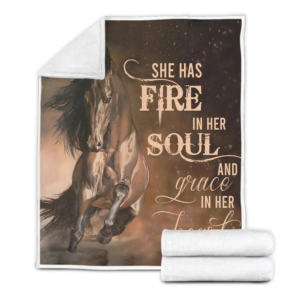 Horse Fire Soul And Heart Fleece Blanket Perfect 