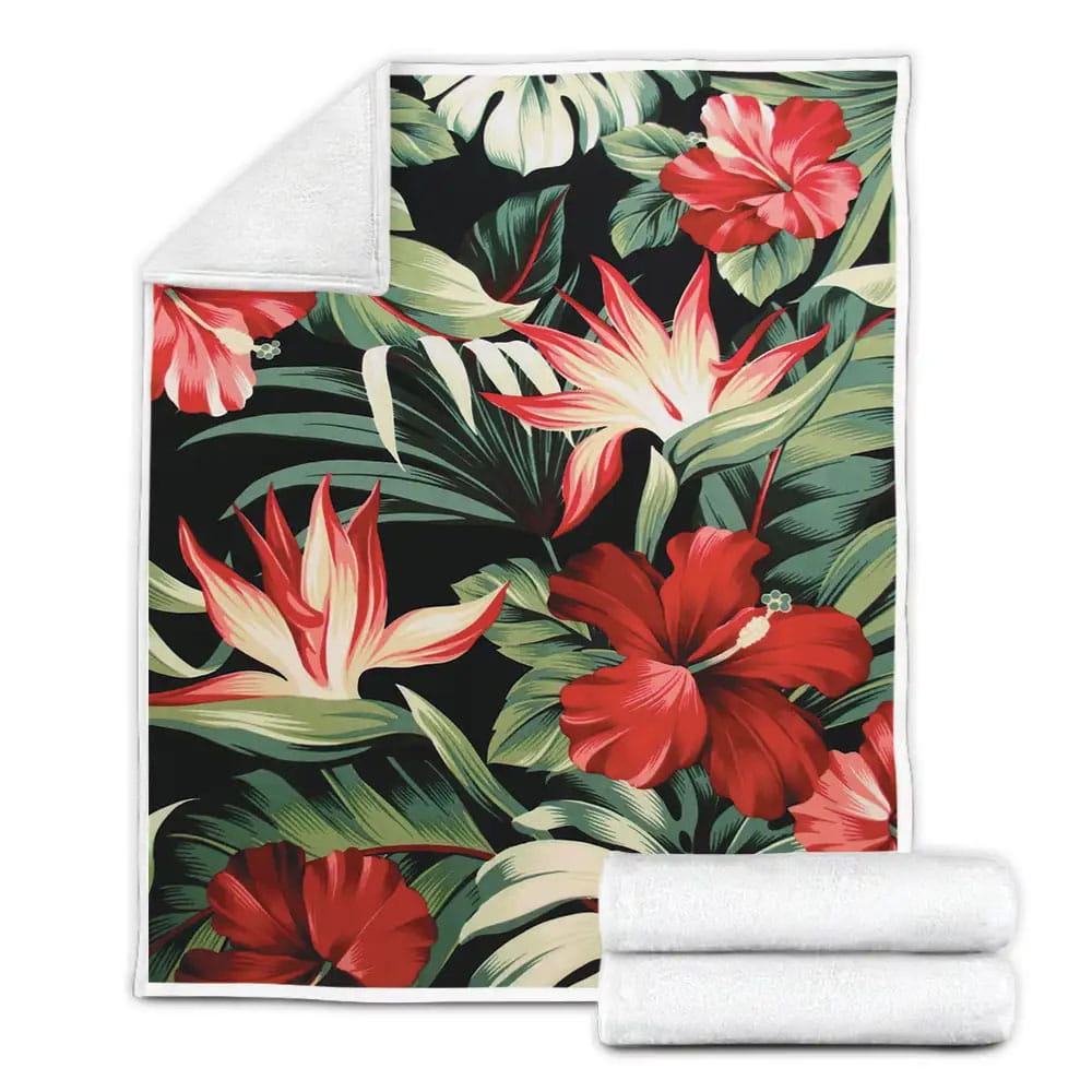 Hibiscus Floral Fleece Blanket Gift For Wife Husband Besties
