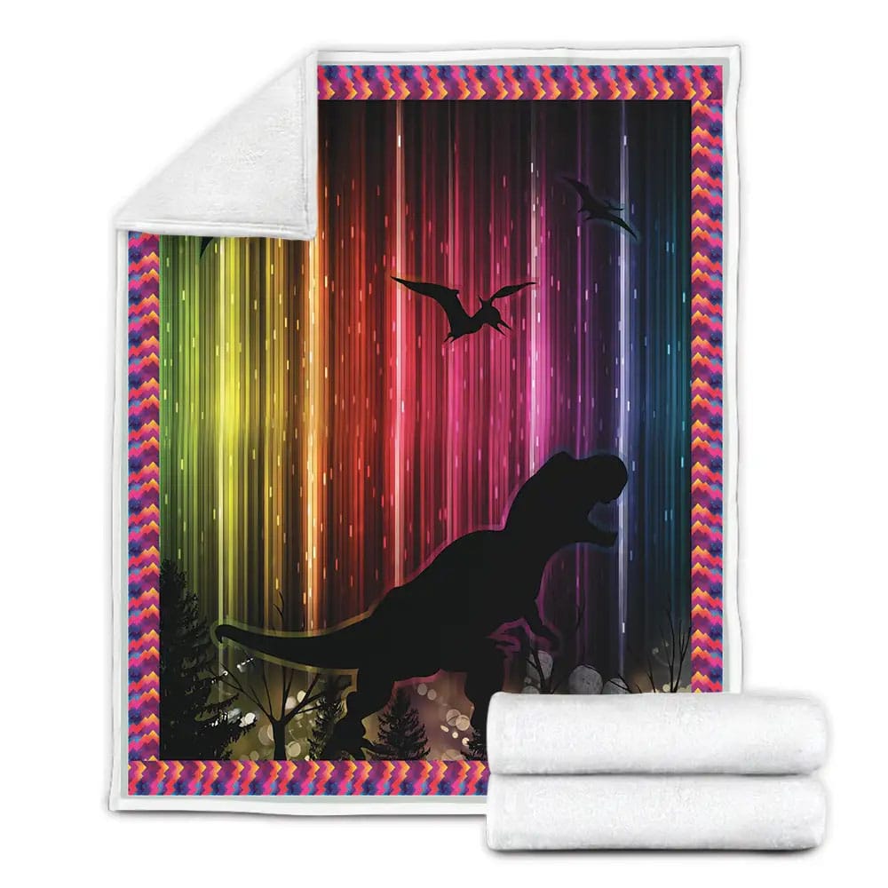 Dinosaur Colorful Stripes Fleece Blanket Perfect 