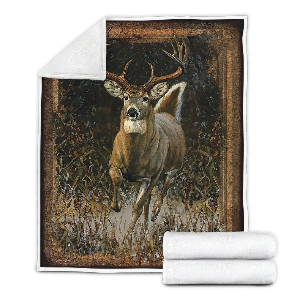 Deer Hunting Deer Running Fleece Blanket Perfect 