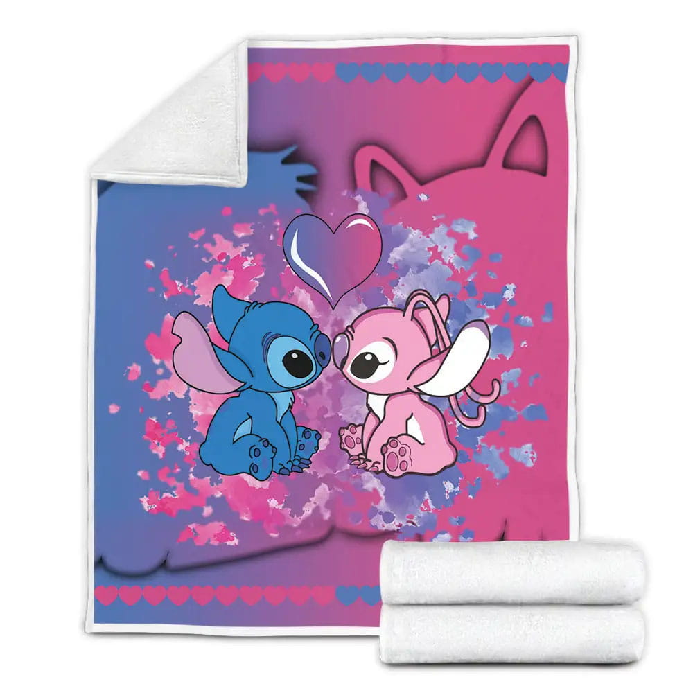 Stitch And Angel Fleece Blanket Gift For Wife Husband Besties