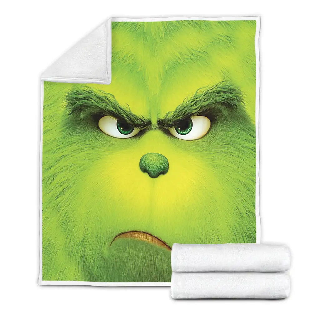 Thinking Green Grinch Face Fleece Blanket Perfect 