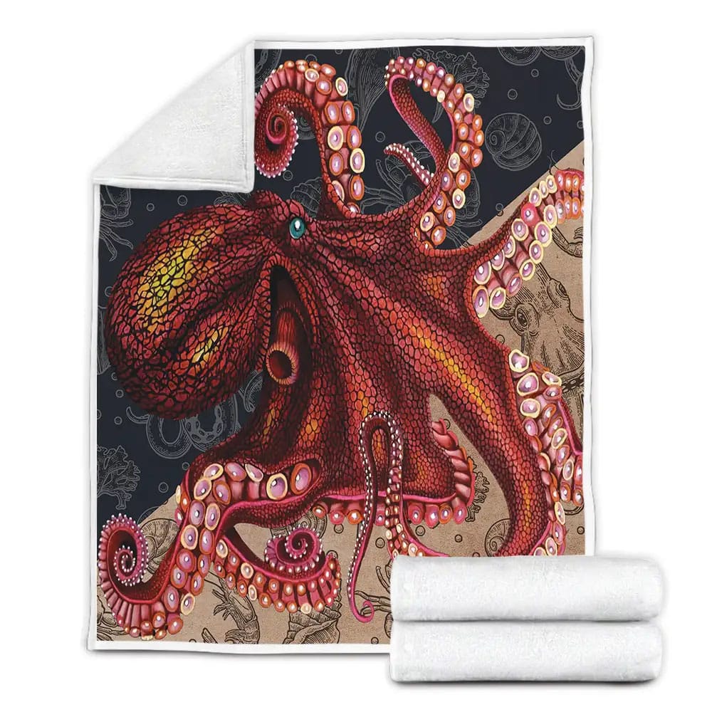 Octopus Red Monster Bricks Fleece Blanket Perfect 