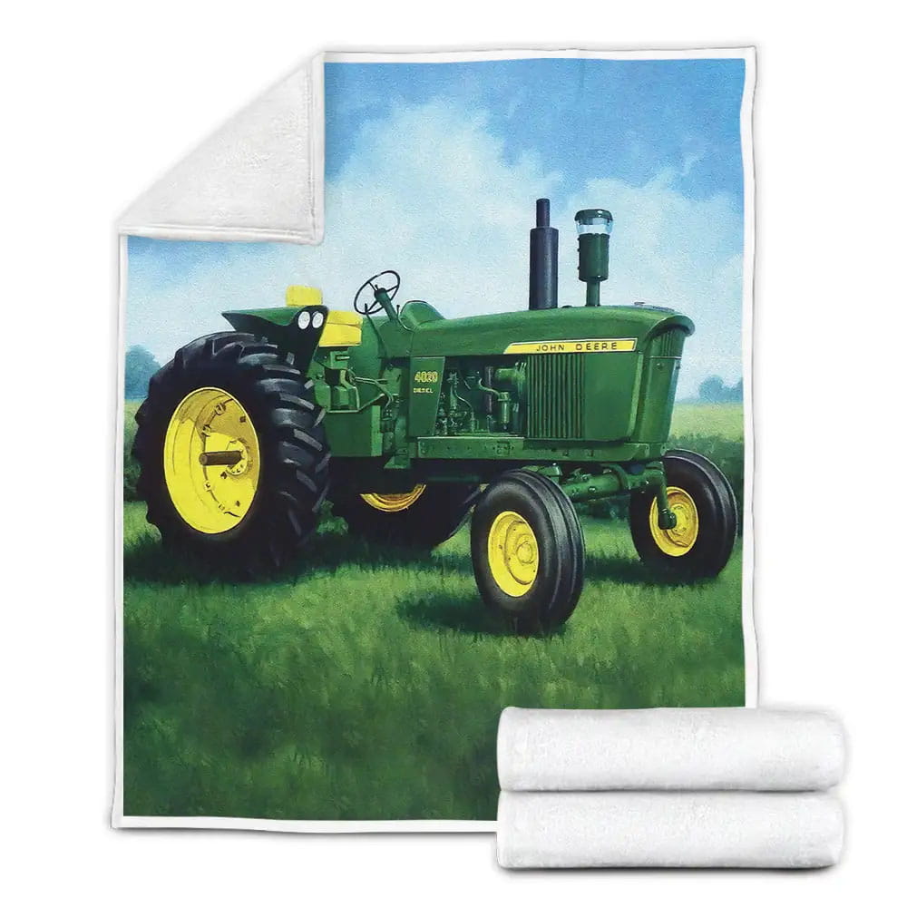 John Deere Tractor In Farm Fleece Blanket Perfect 