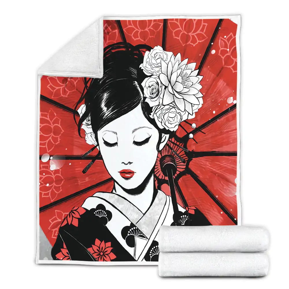 Japan Art Geisha Fleece Blanket Gift For Wife Husband Besties