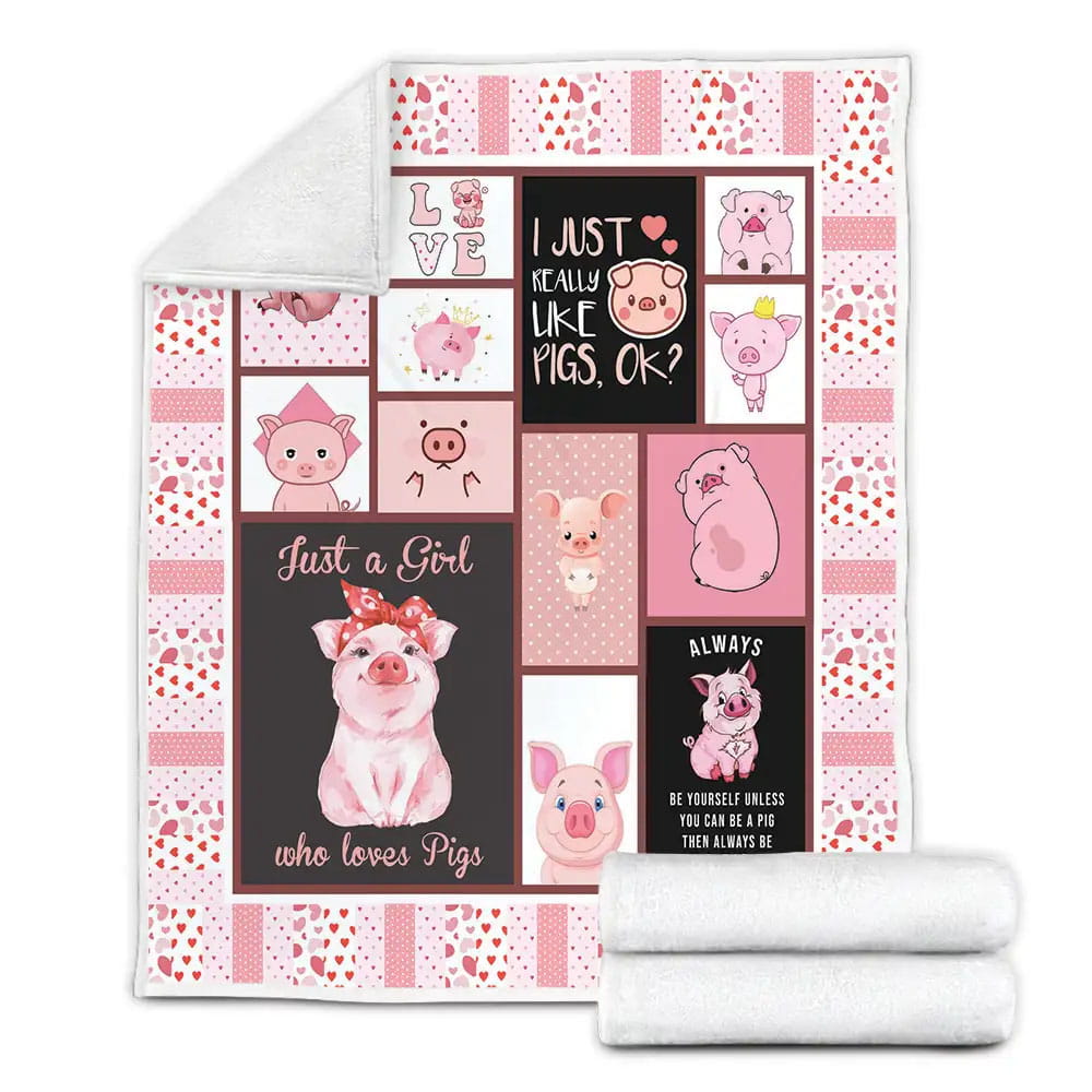 Just A Girl Who Loves Pigs Fleece Blanket Perfect 
