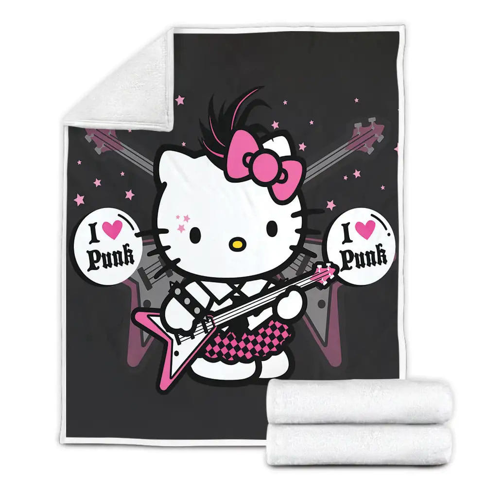 Punk Rock Style Hello Kitty Fleece Blanket Perfect 