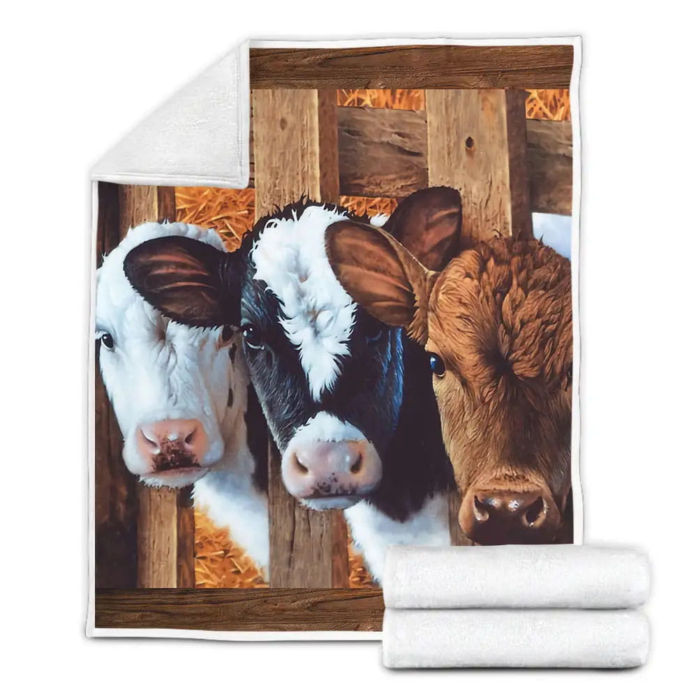 Country Farm Cows Fleece Blanket Gift For Wife Husband Besties