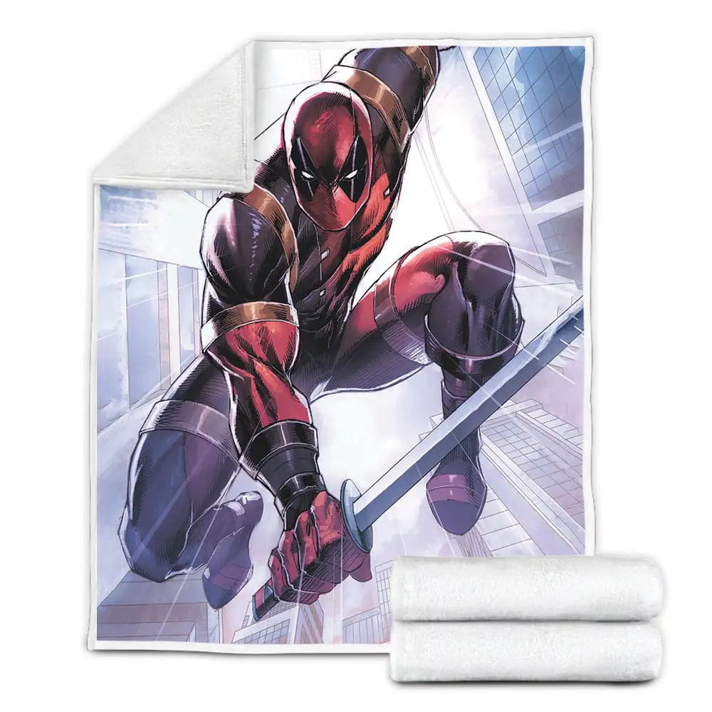 Deadpool Shooting Fleece Blanket Gift For Wife Husband Besties