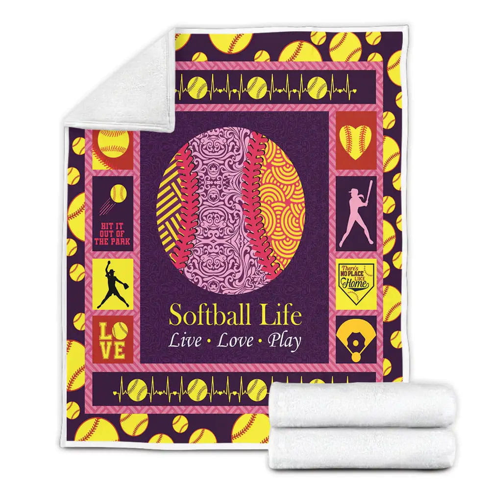 Softball Life Live Love Play Fleece Blanket Perfect 
