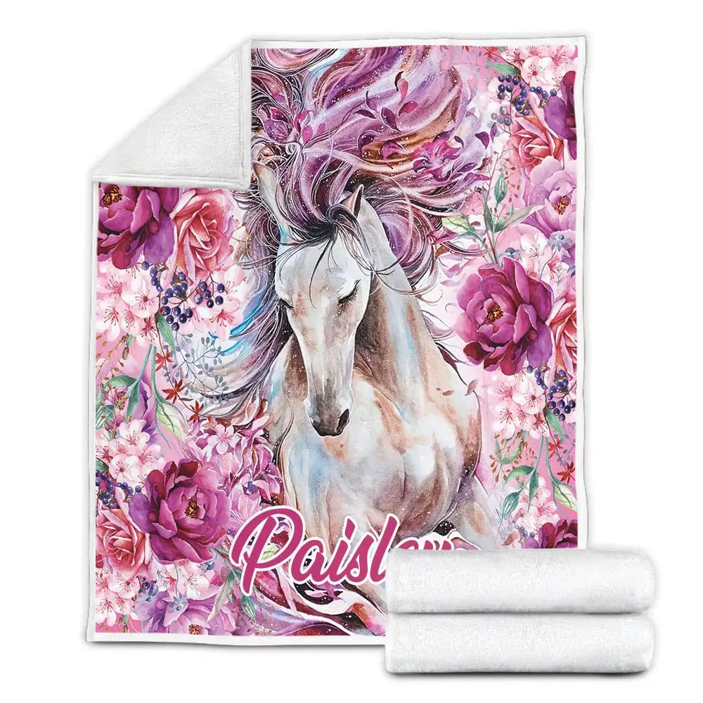 Petmytshirt Horse In Flower Fleece Blanket Perfect 