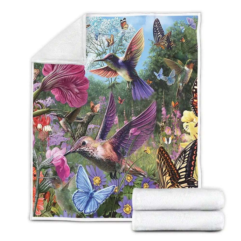 Hummingbird Garden Fleece Blanket Gift For Wife Husband Besties