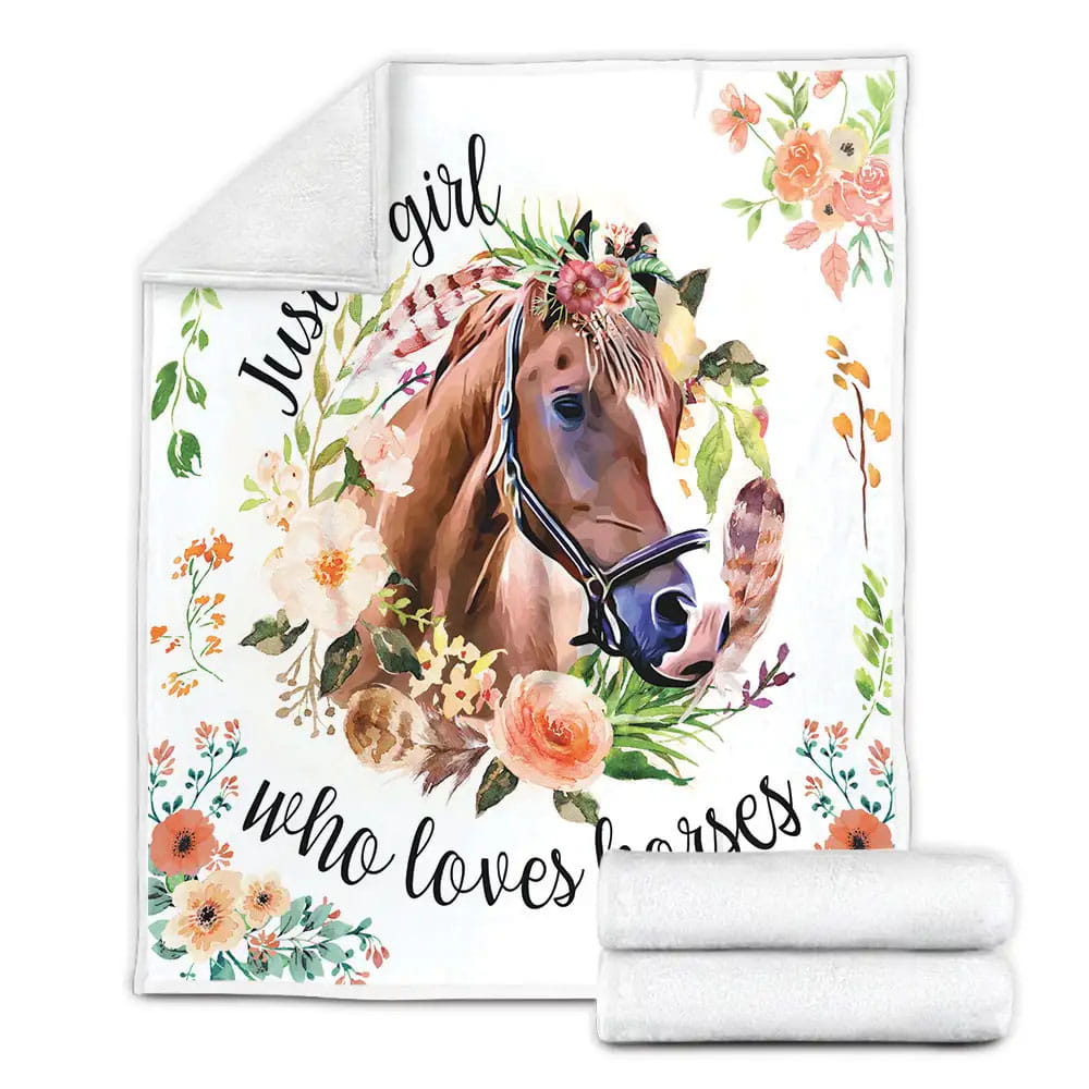 Just A Girl Who Loves Horses Fleece Blanket Perfect 