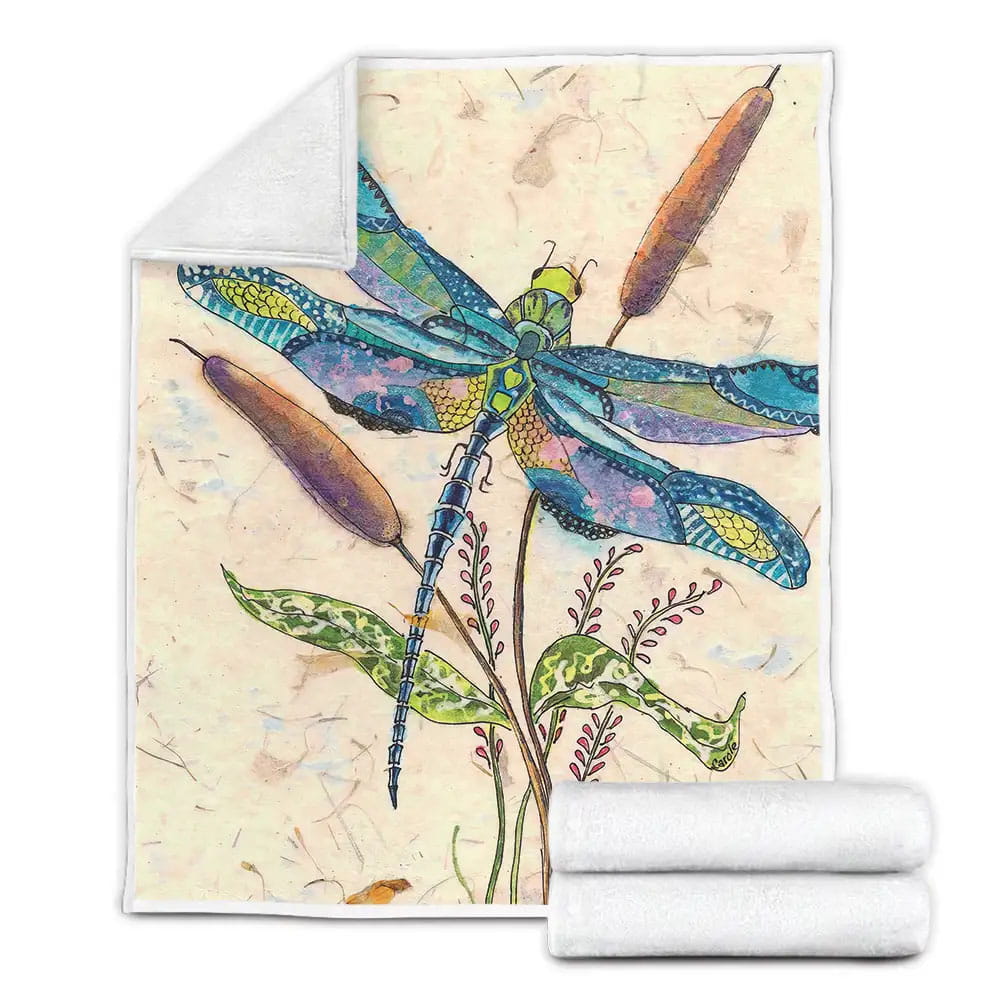 Dragonfly Painting Fleece Blanket Gift For Wife Husband Besties