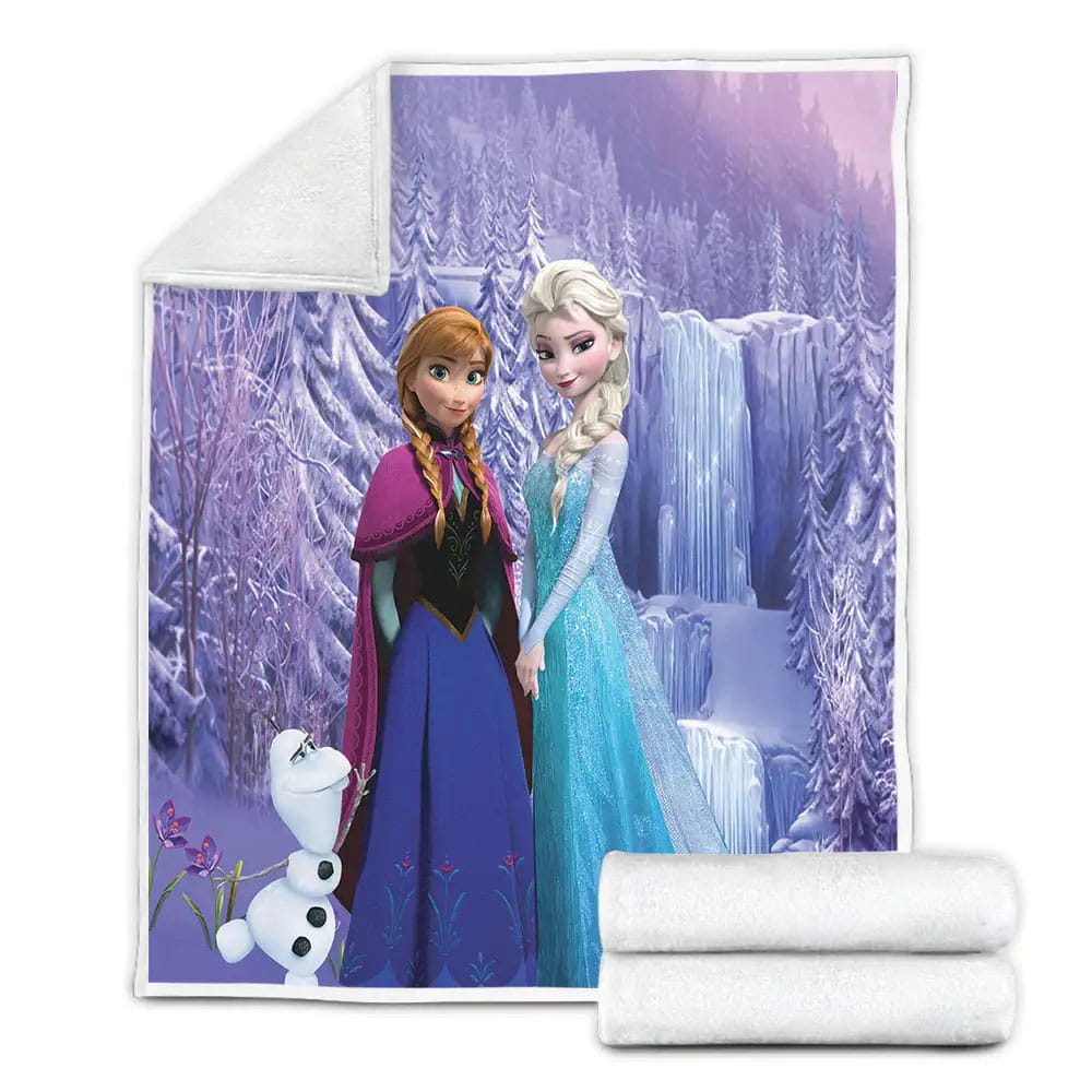 Elsa And Anna Frozen Cartoon Fleece Blanket Perfect 