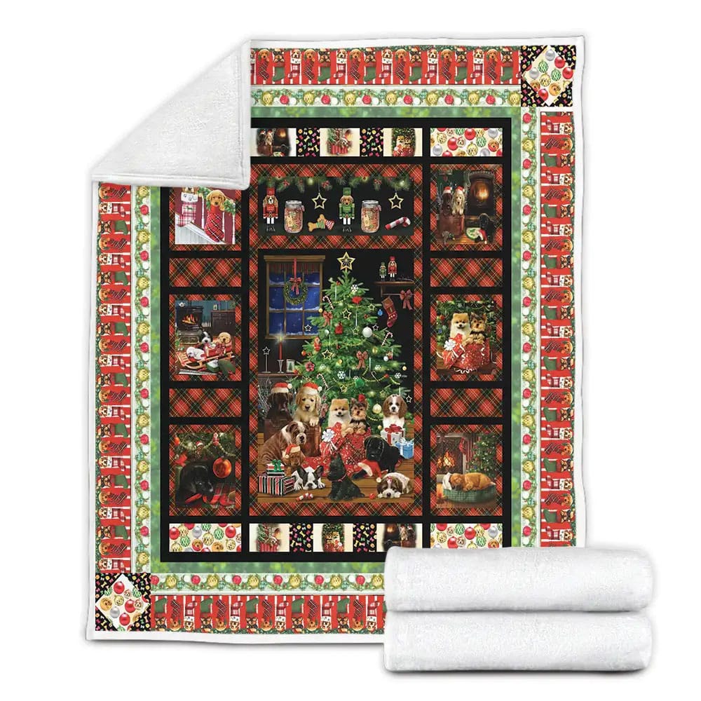 Dogs And Christmas Fleece Blanket Gift For Wife Husband Besties