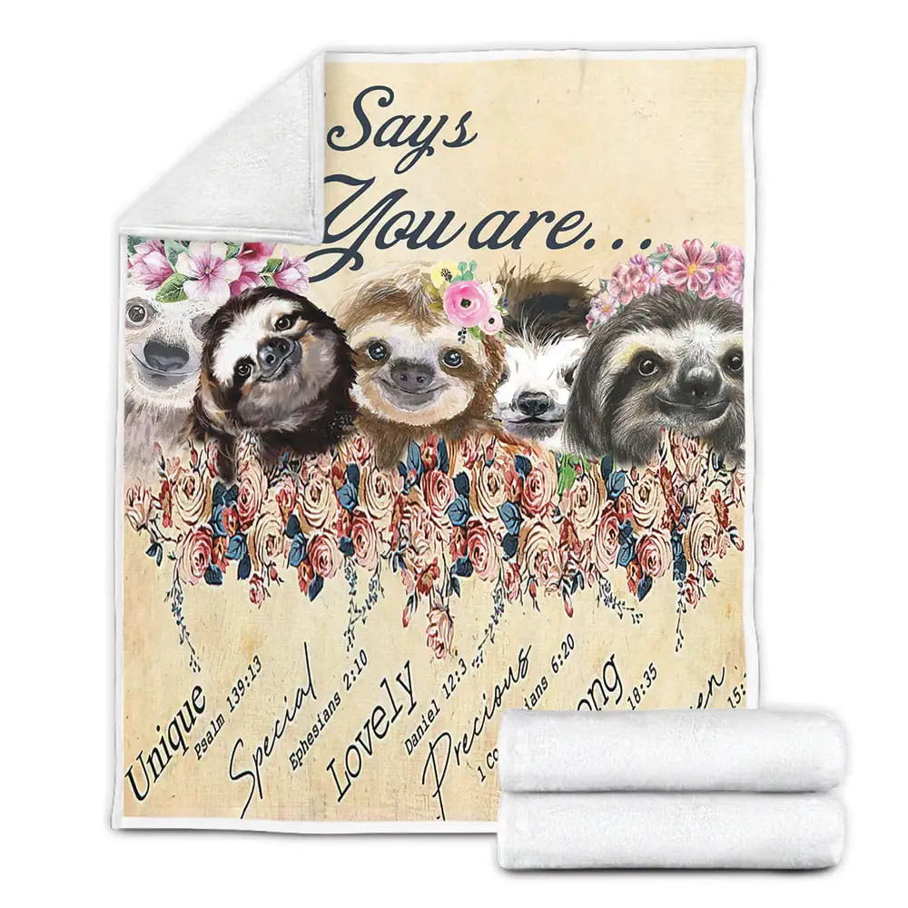 Sloth God Says You Are Lovely Fleece Blanket Perfect 