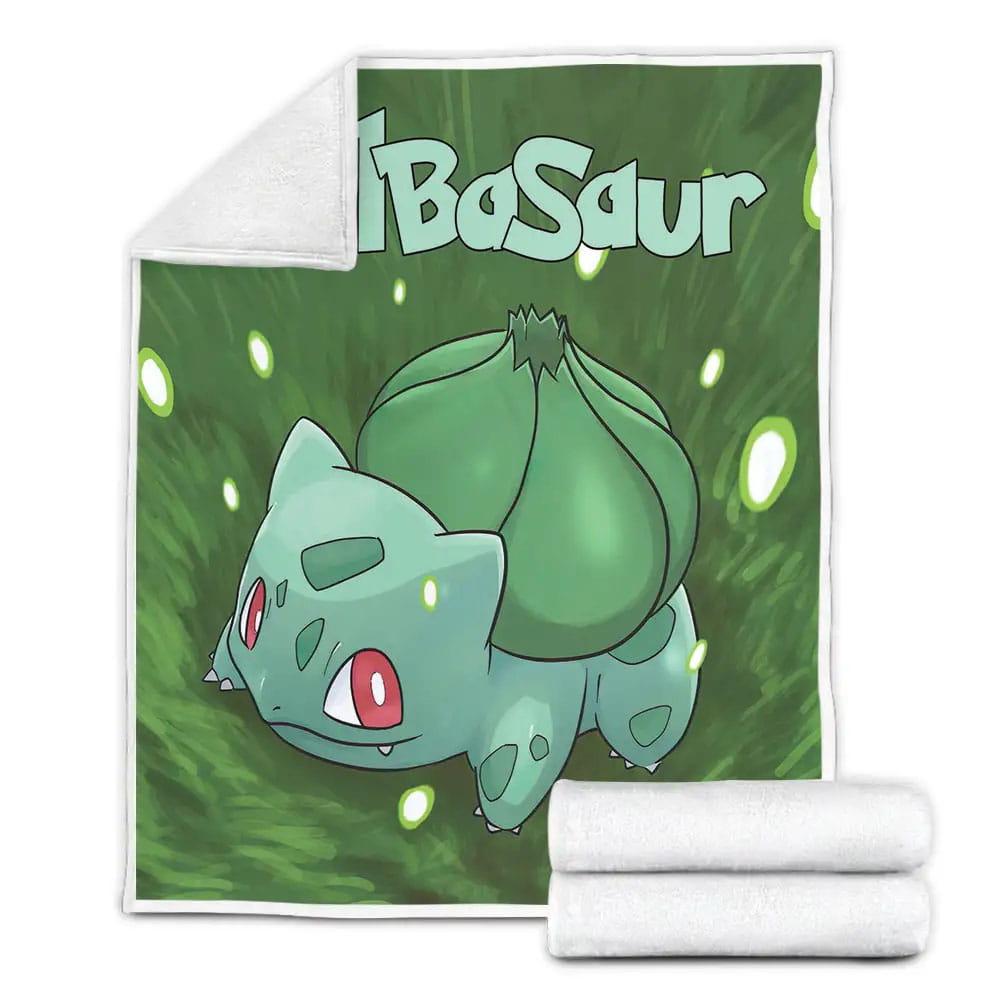 Bulbasaur On Grass Light Beam Fleece Blanket Perfect 