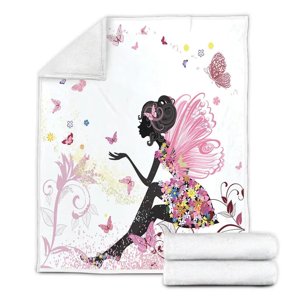 Butterfly With Girl Fleece Blanket Gift For Wife Husband Besties