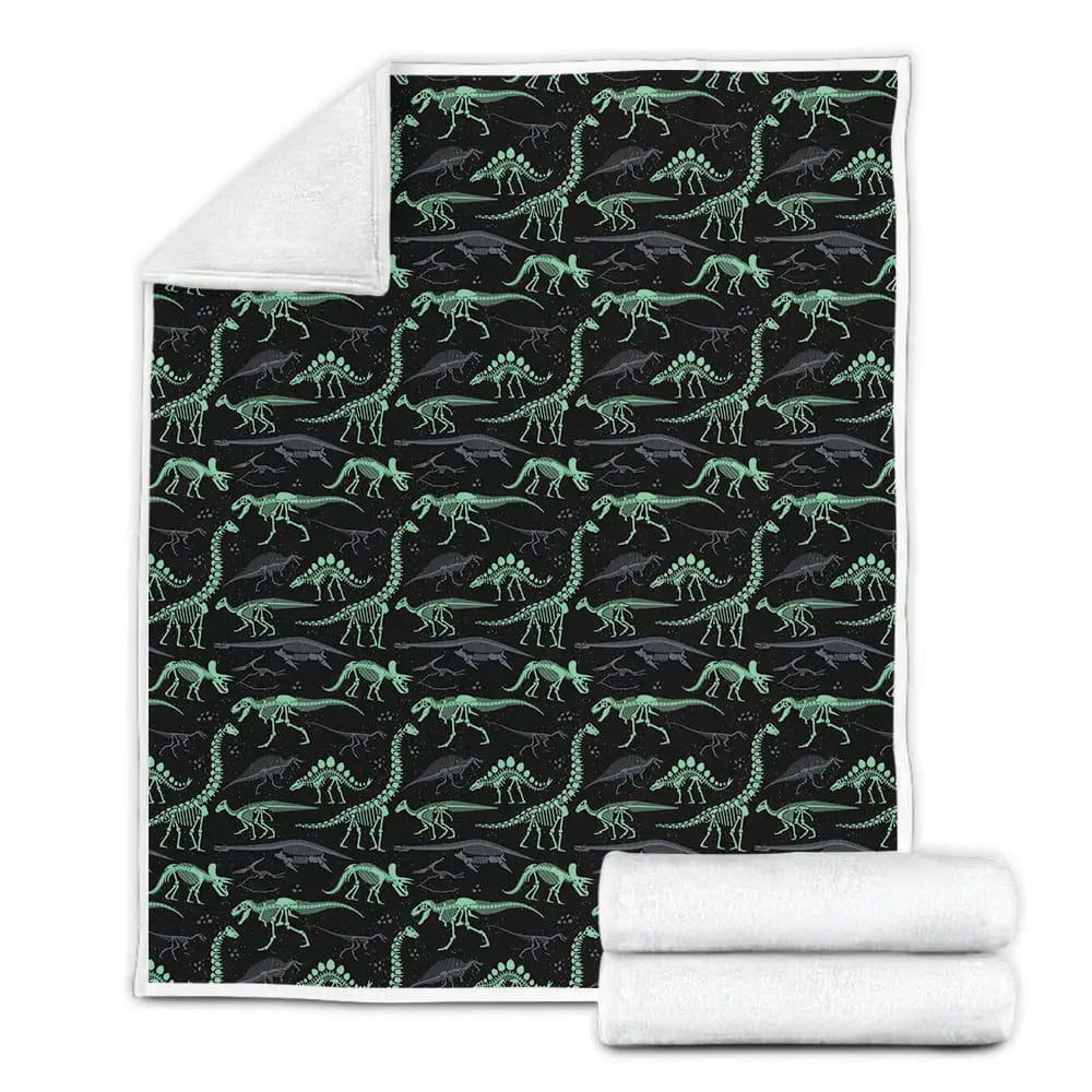 Dinosaur Bones Glow Fleece Blanket Gift For Wife Husband Besties