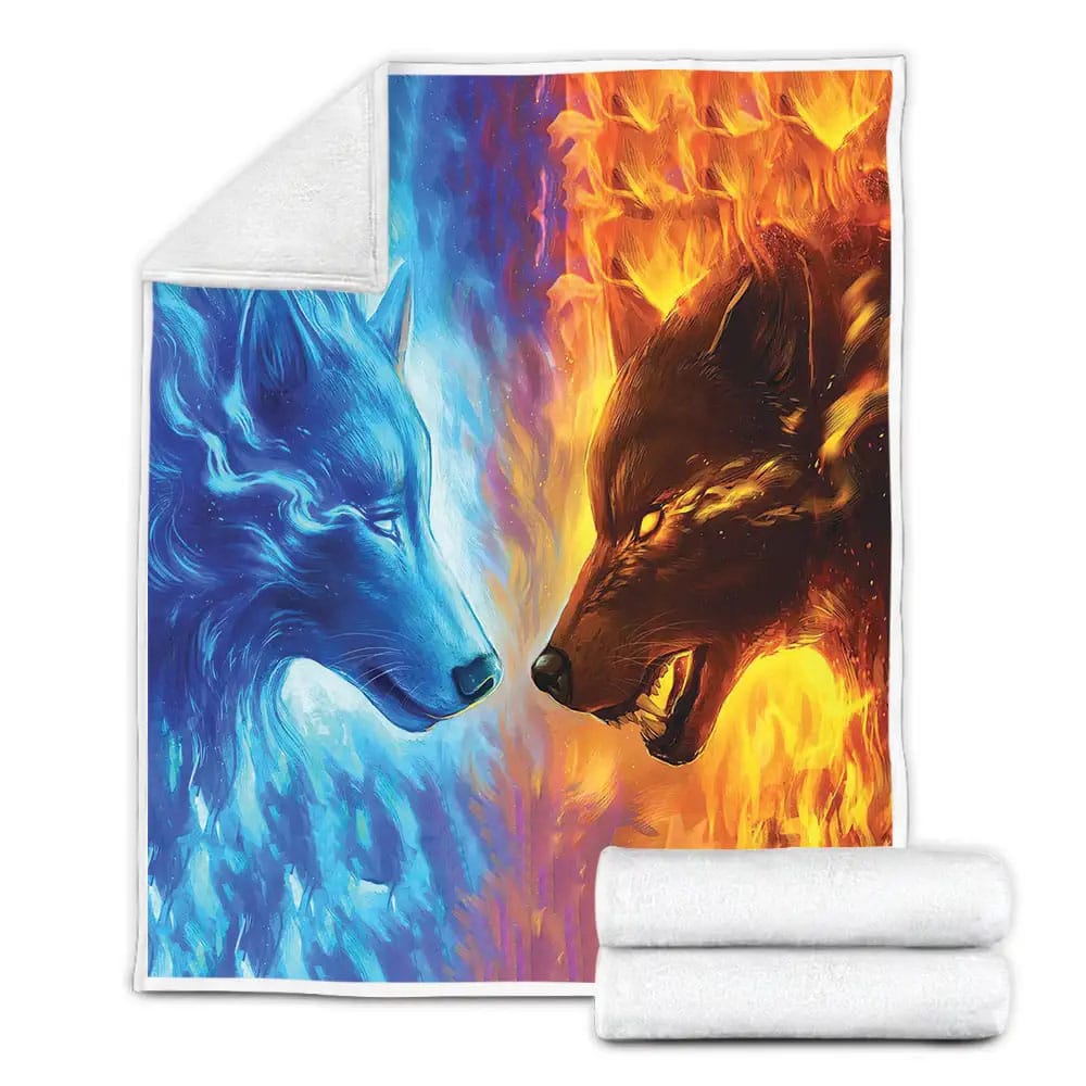 Fire And Ice Wolves Fleece Blanket Gift For Wife Husband Besties