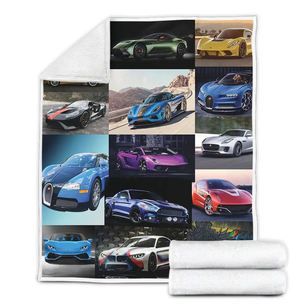 Sport Car Collection Fleece Blanket Gift For Wife Husband Besties
