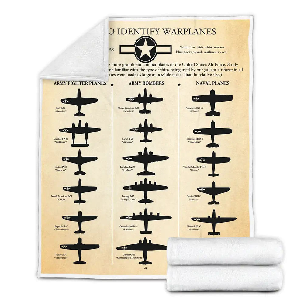 Army Warplanes Identification Fleece Blanket Perfect 