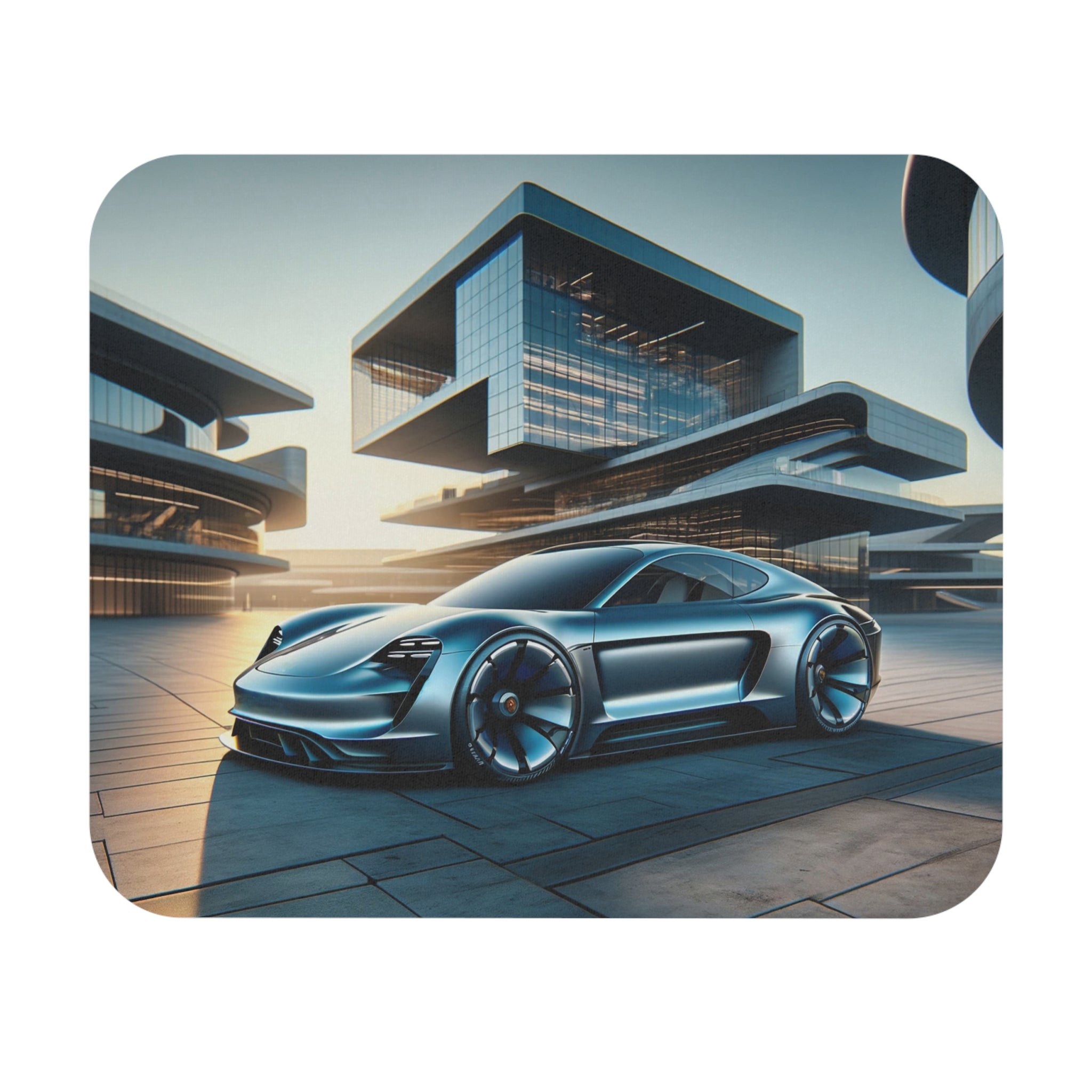 Allleftout Blue Car In Front Of Buildings - Mouse Pad (Rectangle)