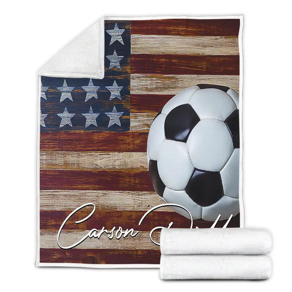 Soccer Andamp Usa Flag Fleece Blanket Gift For Wife Husband Besties