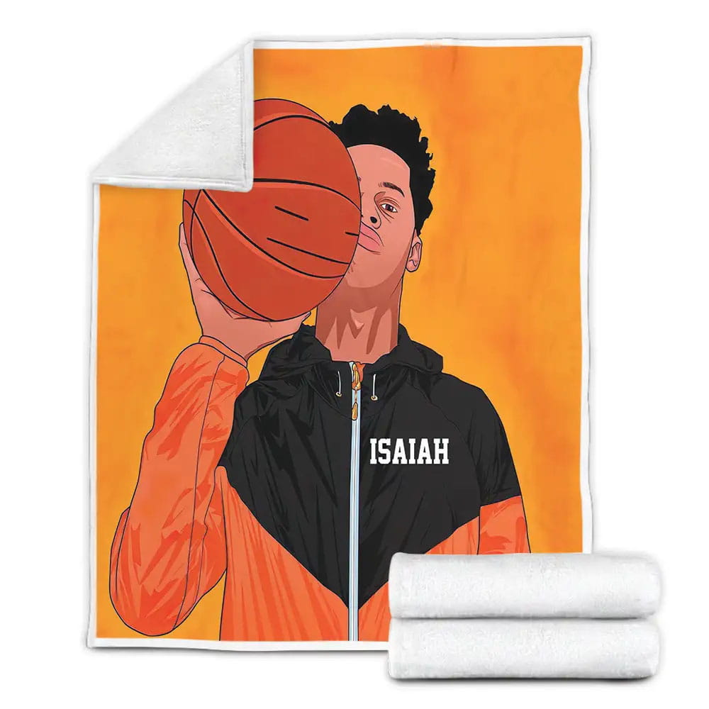 Basketball Black Boy Fleece Blanket Gift For Wife Husband Besties
