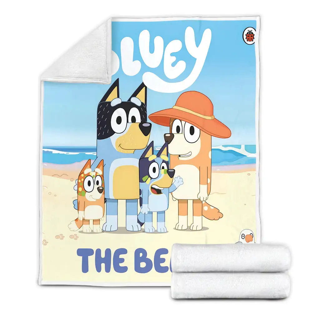 Bluey The Heelers At The Beach Fleece Blanket Perfect 