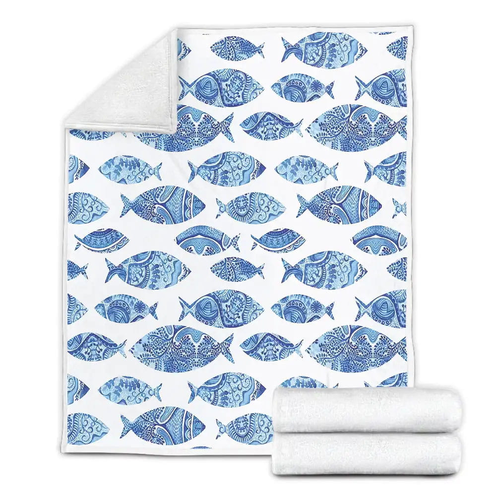 Blue Fish Patterns Great Gifts Fleece Blanket Perfect 