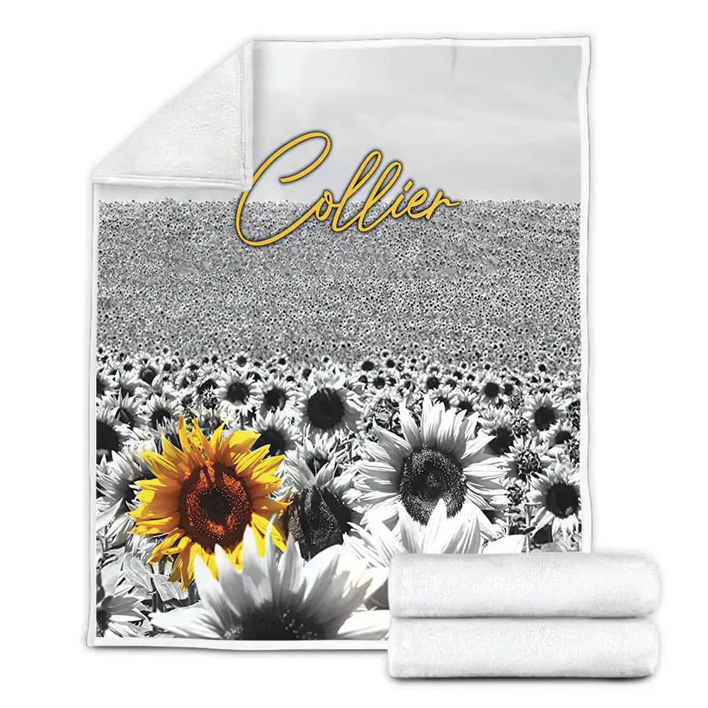 Sunflower Custom name Fleece Blanket Gift For Wife Husband Besties