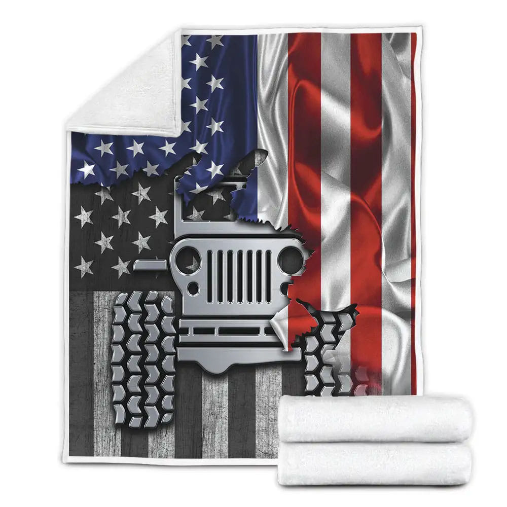 Jeep Breaking The Flag Fleece Blanket Gift For Wife Husband Besties