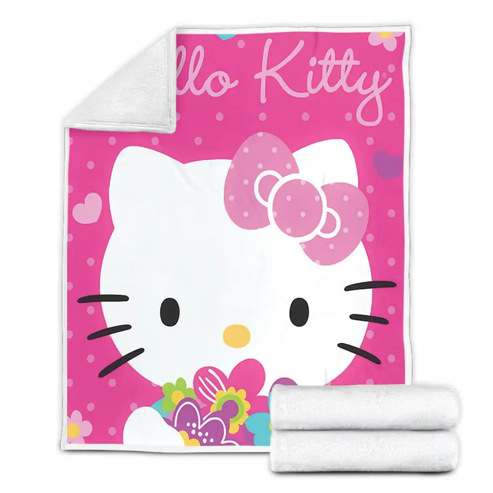 Hello Kitty And Colorful Flowers Fleece Blanket Perfect 